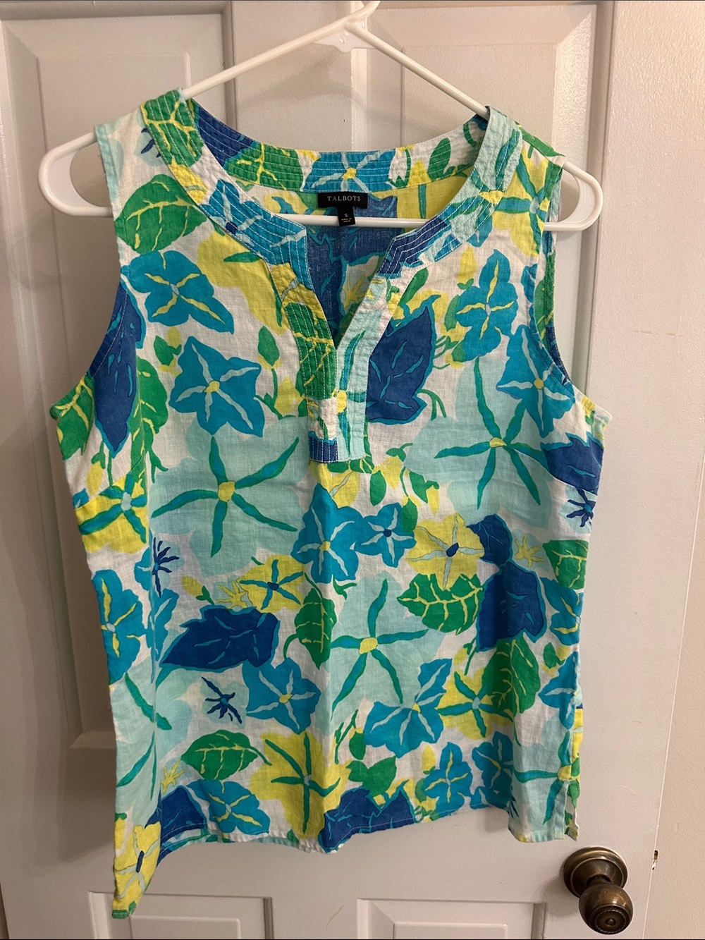 Talbots Sleeveless Floral Linen Tank in Blue, Green & Yellow